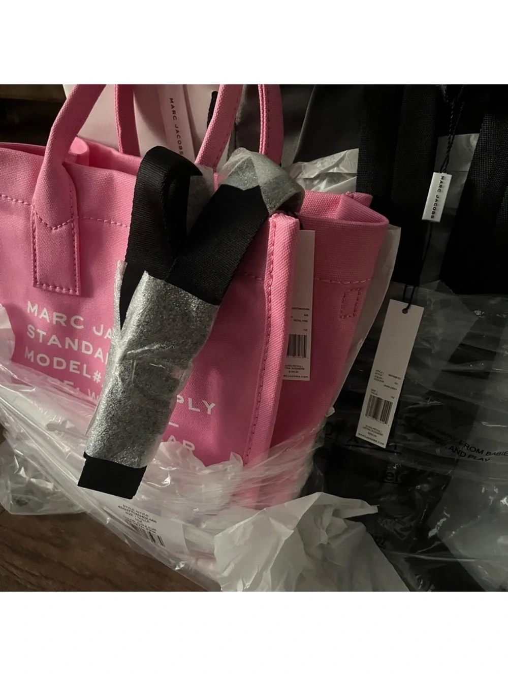 Marc Jacobs Pink Canvas Mini Tote with Black Strap